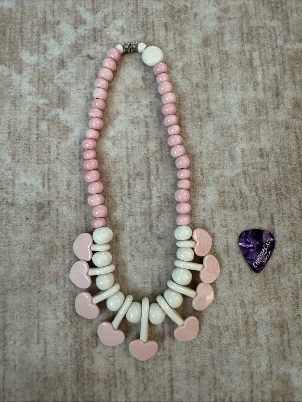 Vintage Parrot Pearls Ceramic Hearts Necklace